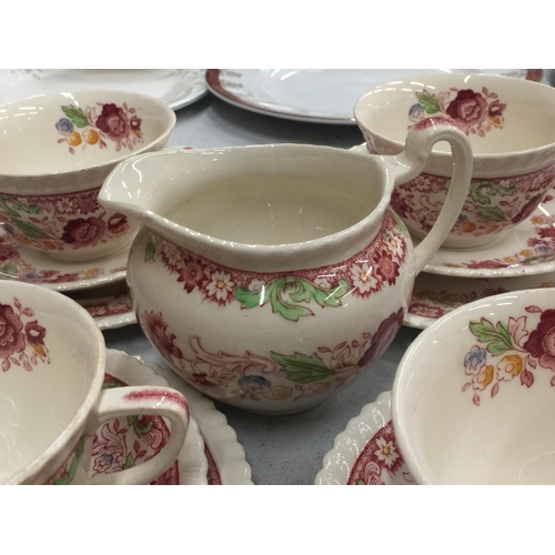 225 - A JOHNSON BROS 'WINCHESTER' TEASET TO INCLUDE CUPS, SAUCERS, SIDE PLATES, CREAM JUG AND SUGAR BOWL