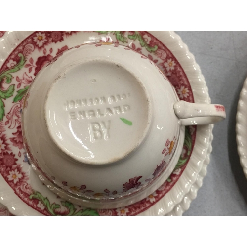 225 - A JOHNSON BROS 'WINCHESTER' TEASET TO INCLUDE CUPS, SAUCERS, SIDE PLATES, CREAM JUG AND SUGAR BOWL