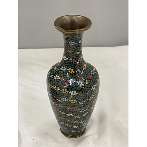 32 - TWO CLOISONNE ITEMS TO INCLUDE A VASE WITH FLOWER DECORATION HEIGHT 19.5CM TALL AND A BOWL WITH A PE... 