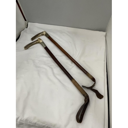35 - TWO VINTAGE RIDING CROPS WITH BONE HANDLES