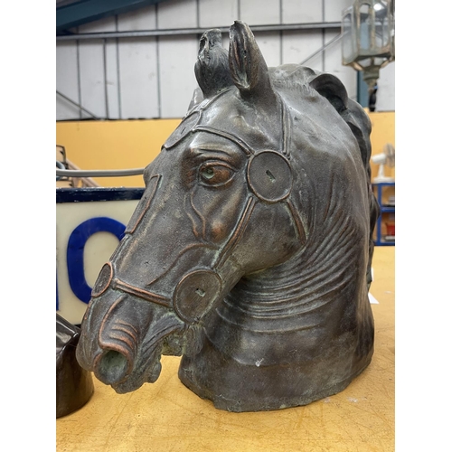 53 - A RECONSTITUTED STONE BUST OF A HORSE HEIGHT 30CM