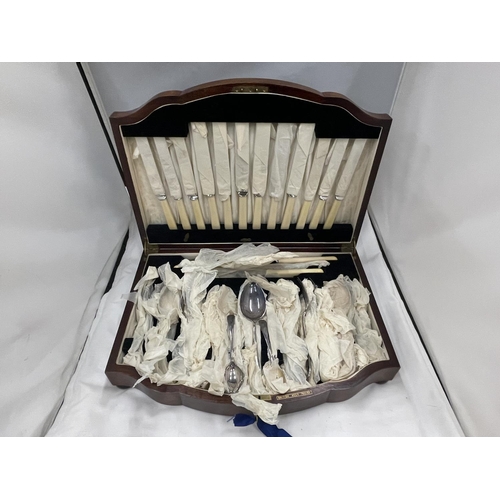 9 - A MAHOGANY CASED FIFTY THREE PIECE CANTEEN OF CUTLERY
