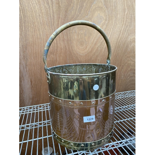 1229 - A VINTAGE COPPER AND BRASS COAL BUCKET