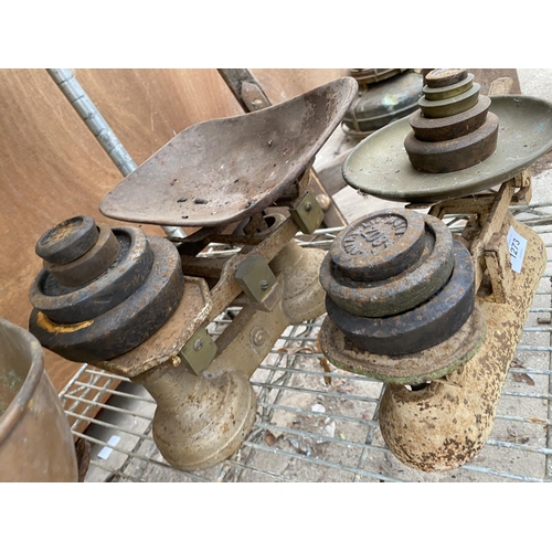 1273 - THREE SETS OF VINTAGE KITCHEN BALANCE SCALES WITH WEIGHTS