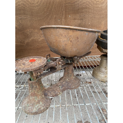 1273 - THREE SETS OF VINTAGE KITCHEN BALANCE SCALES WITH WEIGHTS