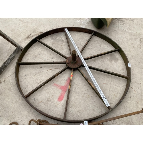 1325 - A VINTAGE CAST IRON CART WHEEL (D:107CM)