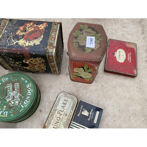 1348 - AN ASSORTMENT OF VARIOUS VINTAGE ADVERTISING TINS