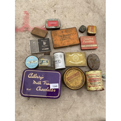 1349 - AN ASSORTMENT OF VARIOUS VINTAGE ADVERTISING TINS