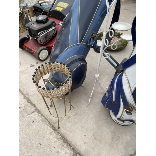 1356 - AN ASSORTMENT OF ITEMS TO INCLUDE VINTAGE GOLF CLUBS AND A CANDLE STAND ETC