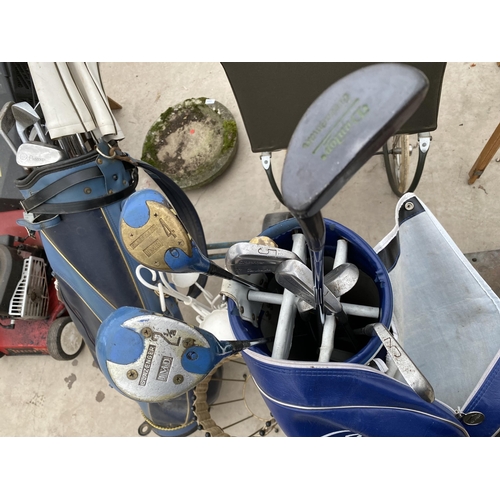 1356 - AN ASSORTMENT OF ITEMS TO INCLUDE VINTAGE GOLF CLUBS AND A CANDLE STAND ETC