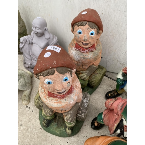 1380 - TWO RECONSTITUTED STONE BILL AND BEN GARDEN GNOMES