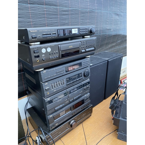 1385 - A LARGE QUANTITY OF STEREO ITEMS TO INCLUDE A TECHNICS AMPLIFIER, TUNER AND CD PLAYER, A JVC CD PLAY... 