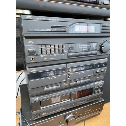 1385 - A LARGE QUANTITY OF STEREO ITEMS TO INCLUDE A TECHNICS AMPLIFIER, TUNER AND CD PLAYER, A JVC CD PLAY... 