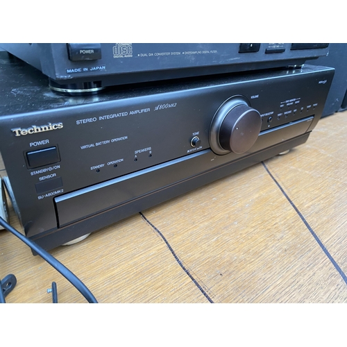 1385 - A LARGE QUANTITY OF STEREO ITEMS TO INCLUDE A TECHNICS AMPLIFIER, TUNER AND CD PLAYER, A JVC CD PLAY... 