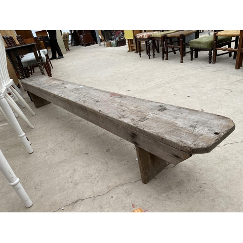 2456 - A LONG PINE BENCH WITH CANTED CORNERS, 99.5X10.5