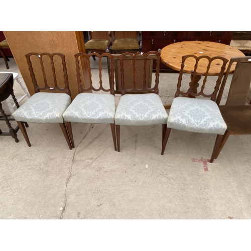 2458 - A SET FOUR EDWARDIAN MAHOGANY AND INLAID SHERATON REVIVAL DINING CHAIRS ON TAPERING LEGS