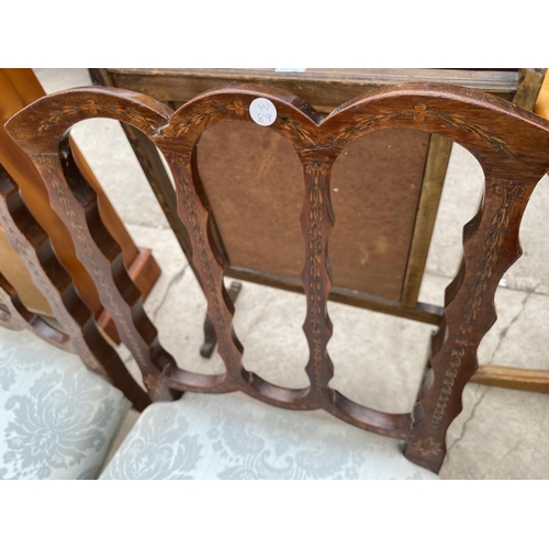 2458 - A SET FOUR EDWARDIAN MAHOGANY AND INLAID SHERATON REVIVAL DINING CHAIRS ON TAPERING LEGS