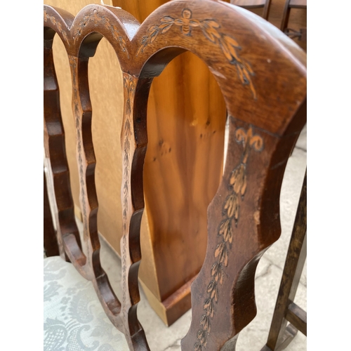 2458 - A SET FOUR EDWARDIAN MAHOGANY AND INLAID SHERATON REVIVAL DINING CHAIRS ON TAPERING LEGS