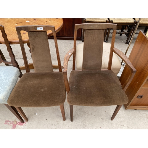 2459 - A G-PLAN VAN DYKE BROWN CARVER CHAIR AND DINING CHAIR