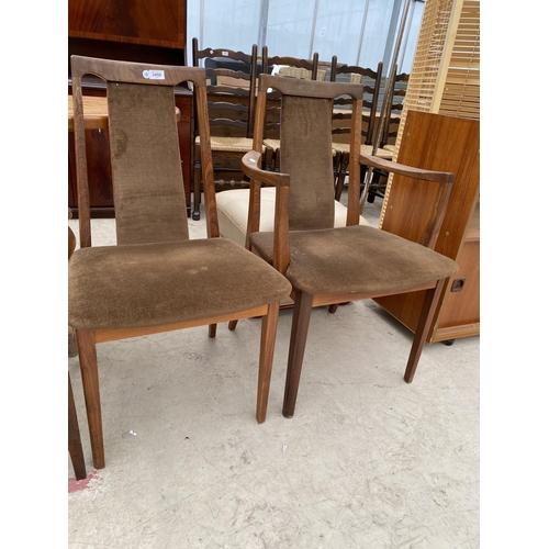 2459 - A G-PLAN VAN DYKE BROWN CARVER CHAIR AND DINING CHAIR