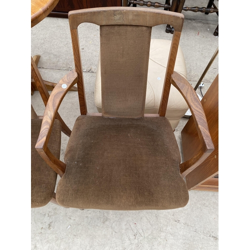 2459 - A G-PLAN VAN DYKE BROWN CARVER CHAIR AND DINING CHAIR