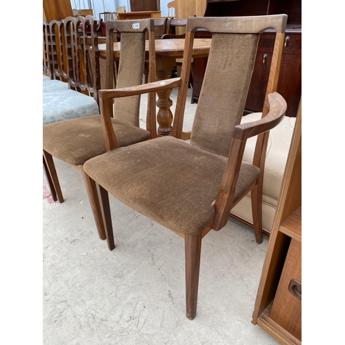 2459 - A G-PLAN VAN DYKE BROWN CARVER CHAIR AND DINING CHAIR