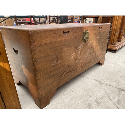 2485 - A MID 20TH CENTURY CAMPHOR WOOD BLANKET CHEST WITH INTERNAL SLIDE, 44