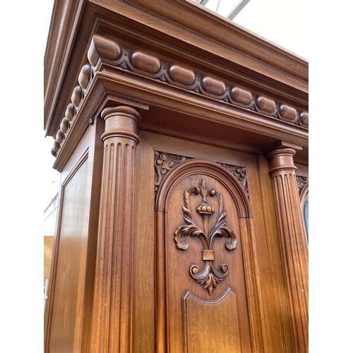 2487 - A VICTORIAN WALNUT DRESSER, THE UPPER PORTION WITH SIDE CUPBOARD, CENTRAL DOOR WITH BEVEL GLASS WITH... 