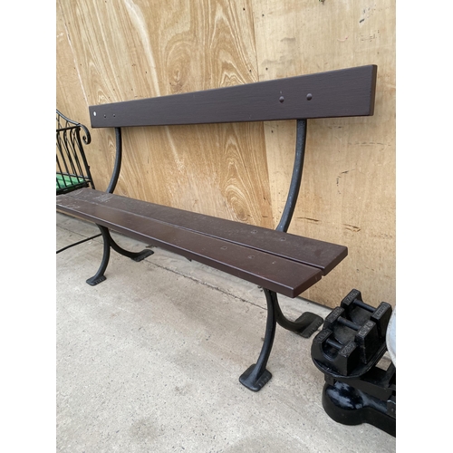 1214 - A WOODEN PLANK BENCH WITH CAST IRON LEG SUPPORTS