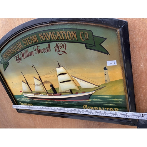 1223 - A VINTAGE STYLE WOODEN 'PENINSULAR STEAM NAVIGATION CO.' SIGN