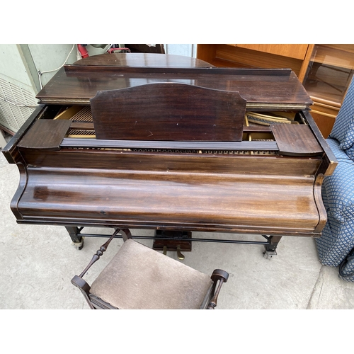 2468 - A MAHOGANY BABY GRAND PIANO 'MONINGTON & WESTON' NO.53694 AND A PIANO STOOL