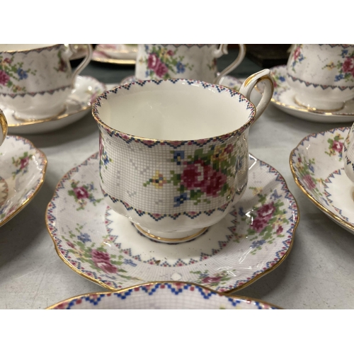 229 - A QUANTITY OF CHINA CUPS, SAUCERS, ETC TO INCLUDE ROYAL ALBERT 'PETIT POINT'