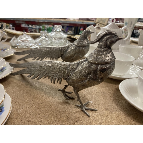 255 - TWO SILVER PLATED PHEASANTS