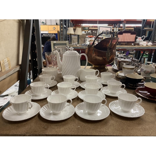 257 - A MINTON 'WHITE FIFE' COFFEE SET TO INCLUDE A COFFEE POT, CREAM JUG, SUGAR BOWL, CUPS AND SAUCERS