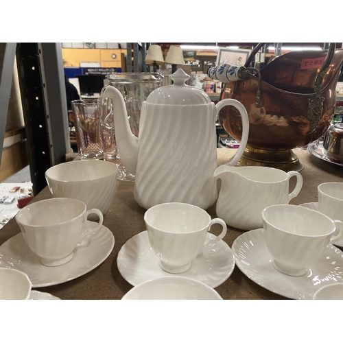 257 - A MINTON 'WHITE FIFE' COFFEE SET TO INCLUDE A COFFEE POT, CREAM JUG, SUGAR BOWL, CUPS AND SAUCERS