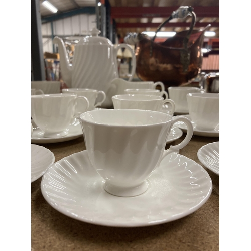 257 - A MINTON 'WHITE FIFE' COFFEE SET TO INCLUDE A COFFEE POT, CREAM JUG, SUGAR BOWL, CUPS AND SAUCERS