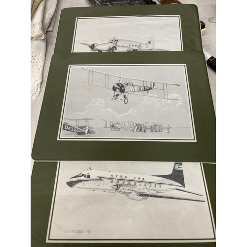 261 - A SET OF SIX BRITISH AEROSPACE PLASTIC PLACEMATS FEATURING DIFFERENT AVRO AIRCRAFT, SIGNED AND DATED... 