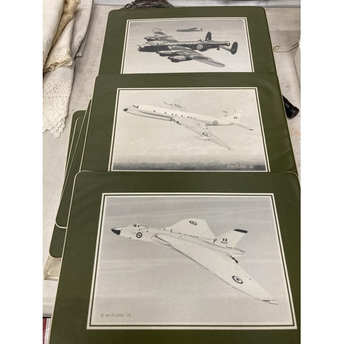 261 - A SET OF SIX BRITISH AEROSPACE PLASTIC PLACEMATS FEATURING DIFFERENT AVRO AIRCRAFT, SIGNED AND DATED... 