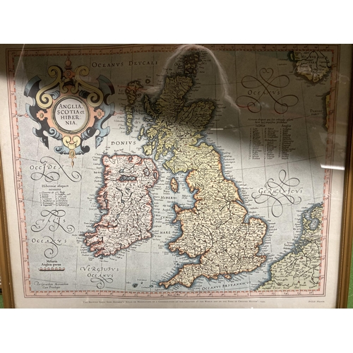 273 - TWO FRAMED PRINTS OF VINTAGE MAPS - GREAT BRITAIN AND STAFFORDSHIRE