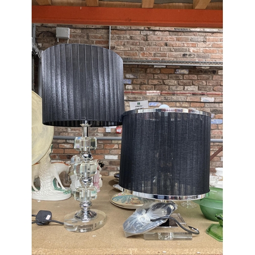 293 - TWO CRYSTAL TABLE LAMPS WITH SHADES