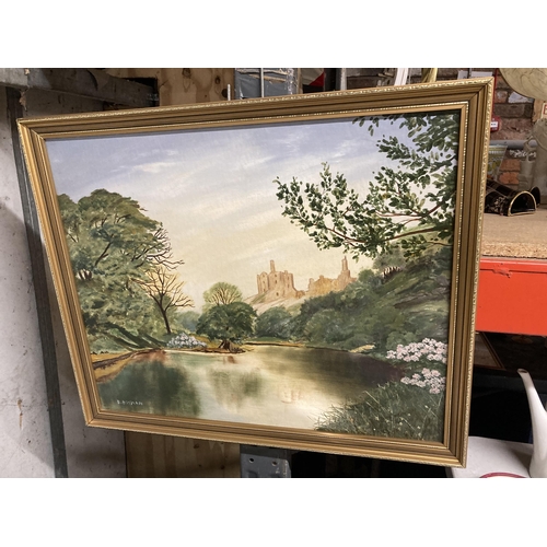 295 - A VINTAGE STYLE PRINT OF A PASTORAL SCENE WITH COWS PLUS AN OIL ON BOARD SIGNED B BOSMAN OF A LAKE V... 