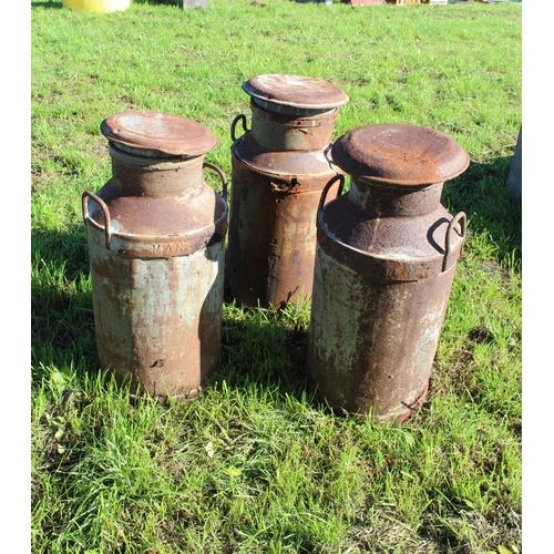 15 - 3 MILK CHURNS WITH LIDS -UNITED CO-OP DAIRIES ETC + VAT