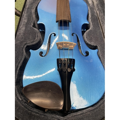 77A - A RAINBOW FANTASIA BLUE VIOLIN IN 1/2 SIZE. .MADE FROM HAND CARVED MAPLE AND SPRUCE WITH AN EBONISED... 