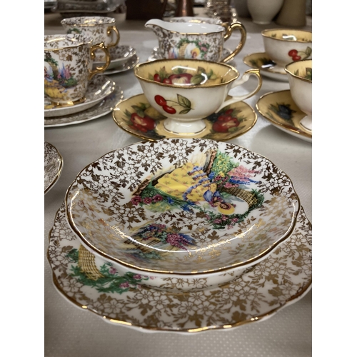 924 - A COLLECTION OF QUEEN'S CHINA FRUIT SERIES DUO'S TOGETHER WITH CRINOLINE LADY TRIO'S, ROYAL ALBERT T... 