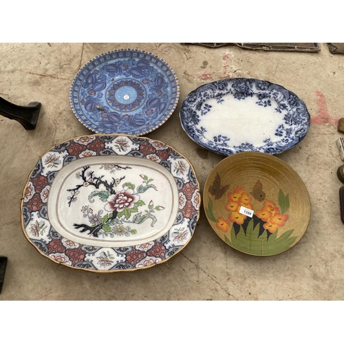 1350 - FOUR VINTAGE CERAMIC PLATES WITH FLORAL DECORATION (ONE MARKED 'HINDOSTAN')