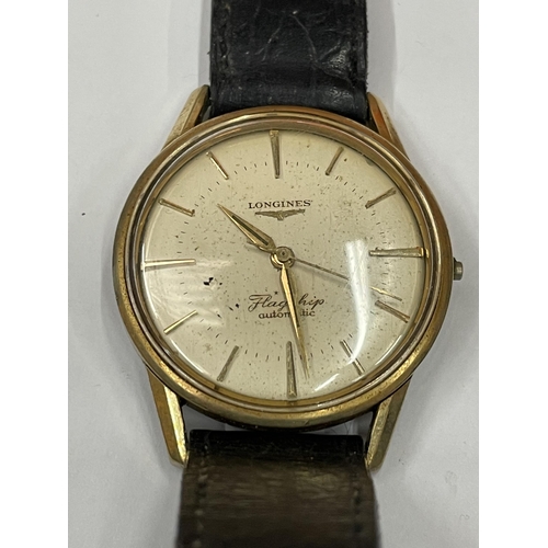 585 - A LONGINES GOLD PLATED FLAGSHIP AUTOMATIC GENTS WRISTWATCH (A/F)