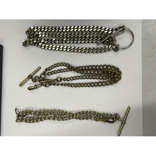 594 - THREE WATCH CHAINS WITH T BARS