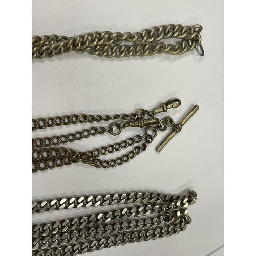 594 - THREE WATCH CHAINS WITH T BARS