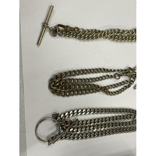 594 - THREE WATCH CHAINS WITH T BARS