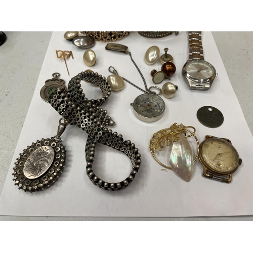 745 - A MARKED SILVER NECKLACE, A HALLMARKED FOB AND VARIOUS ITEMS OF COSTUME JEWELLERY TO INCLUDE BANGLES... 